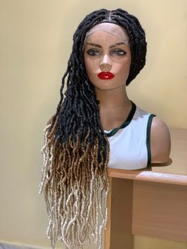 Ombre Soft crinkled locs wig, Ombre blonde Crochet faux locs, gluess lace wig