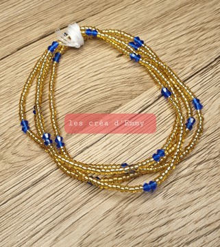 Bayas / waistbeads / binbin / golden and blue kidney beads