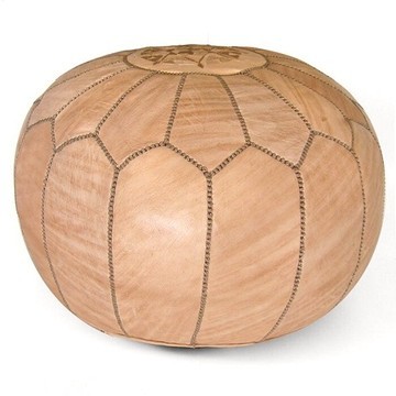 Grand pouf en vrai cuir Naturel Noir