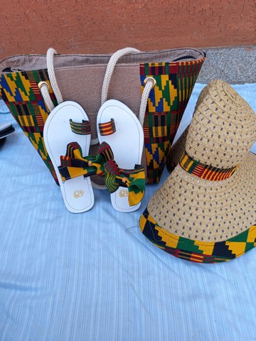 African handbags, Ankara handbags, summer sandals, beach sandals, Ankara hats