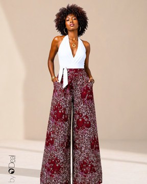 Luxury wax print high waist wide pants