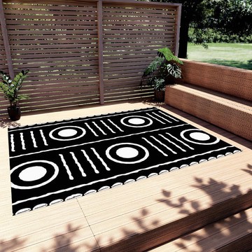 Mandala Black and White Outdoor Rug Cowrie Print Carpets (LARGER SIZES AVAILABLE)