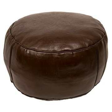 Grand pouf en vrai cuir Naturel Marron