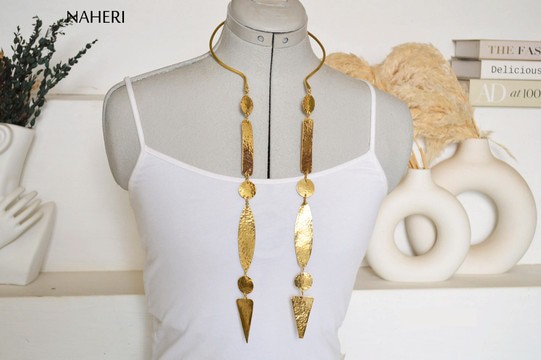 African inspired jewelry brass metal necklace long