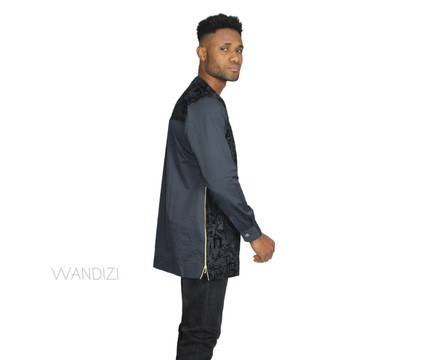 Half Collar Dress Shirt, African Men Shirt, African Clothing, Wandizi Shirt