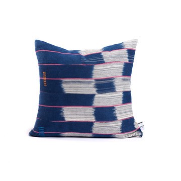 Navy blue, White and Purple Handwoven Baoulé Cloth Standard Square Cushion/Pillow Cover