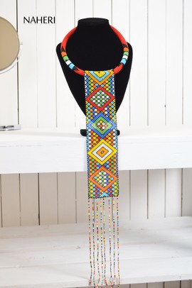 African multi color Beaded Necklace | Zulu Beaded Long Neck Piece