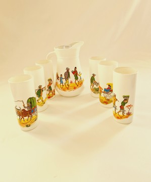 1 Carrafe + 6 verres à eau/jus " Collection TONTOLO" Peint à la main