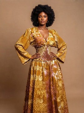 Mustard Gold African Print Smocked Waist Two-Piece Set