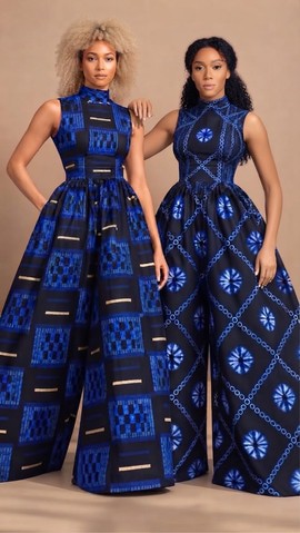 Combinaison sans manches à imprimé africain bleu et noir