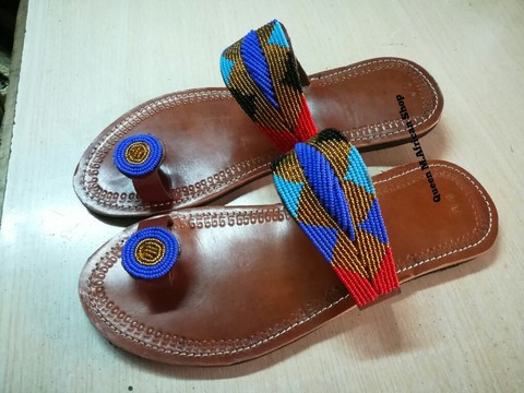African Women Purple beaded Maasai sandals