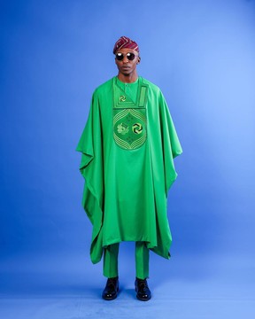 Un vert cool, des détails octogonaux interconnectés en spirale Agbada