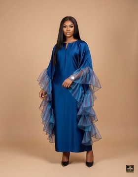 Blue Ruffle-Sleeve Kaftan