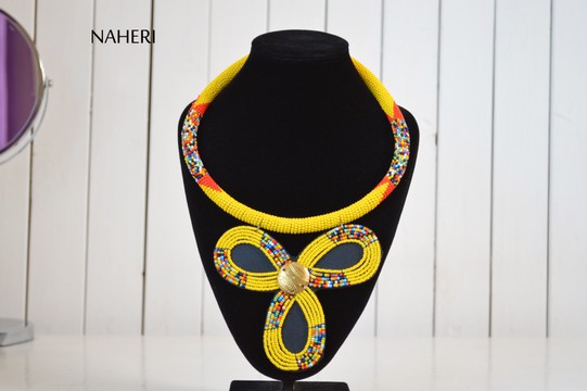 African Yellow Necklace | Zulu Maasai Beaded Necklace | Tribal and trendy