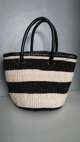 Sac à main en sisal noir et blanc