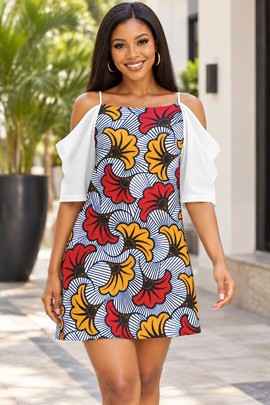 African Ankara Wedding Flower Women's Off-Shoulder Cami Dress | Ankara Fashion