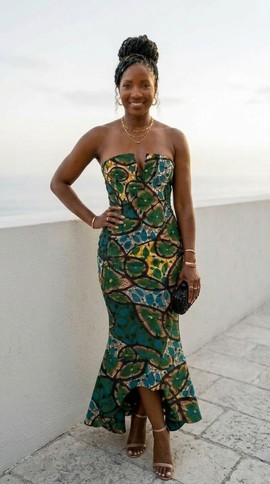 Strapless  Ankara Mermaid Wedding Dress –African Fishtail Gown, Custom Bridal Maxi