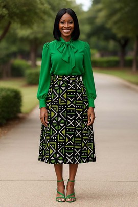 Jupe midi africaine à imprimé bogolan | Mode tribale pour femme