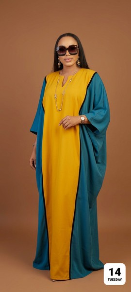 Mustard Yellow &amp; Teal Colorblock Bubu Kaftan