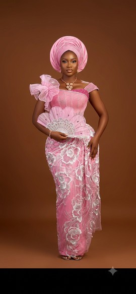 Elegant Candy Pink Floral Lace Corset Gown