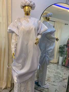Élégante robe boubou blanche en mikado | Robe kaftan africaine de luxe | Robe de mariage traditionnelle nigériane