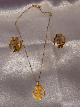 Parure Gye Nyame – Collier et Boucles d'Oreilles en Or