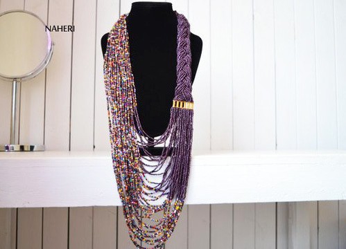 African beaded purple necklace | African tribal jewelry | One size fits all | Gift for Her