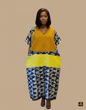 Sun-Kissed Geometric Adire Kaftan