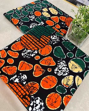 Tissu wax imprimé africain 6 yards 100% coton (orange/vert)
