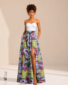 Jupe longue taille haute en wax premium