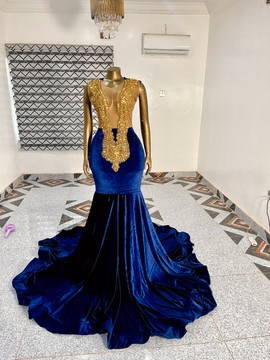 Navy sexy prom dress