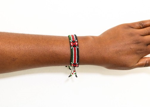 Handmade Kenya Flag Beaded Bracelet for Women – African Adjustable Seed Bead Bracelet