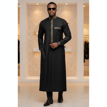 long black Dashiki, Men's traditional gown, Kaftan with embroidery, Agbada style.