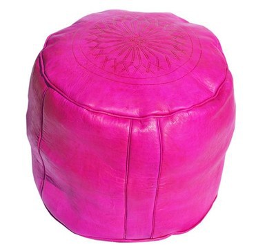 Grand pouf en vrai cuir Naturel Rose