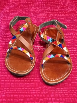 Sandales pour femmes africaines, sandales Massaï, sandales d'été, sandales en cuir perlé, chaussures pour femmes