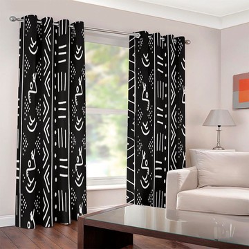 Bogolan Print African Curtains Blackout Grommet Style (Two-Piece)(LARGER SIZES AVAILABLE)