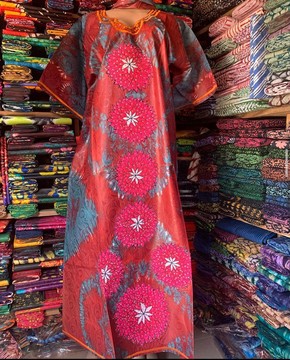 Adire Boubou, African Bubu, African Print Kaftan, Adire Silk Dress, Tie &amp; Dye Dress