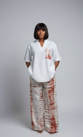 Chic White Top with Coordinating Tie-Dye Palazzo Pants