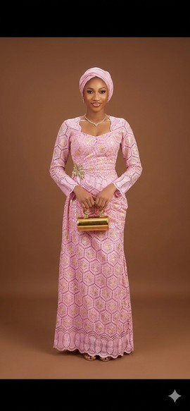 Refined Pink and Gold Hexagonal Lace Gown