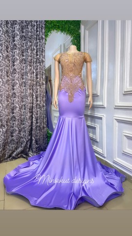 Robe de bal lilas, robe de dîner lilas, robe de bal soyeuse de luxe, robe de bal en soie, robe de retour