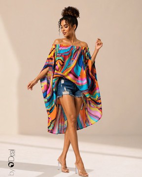 Asymmetrical bardot tunic - in satin silk