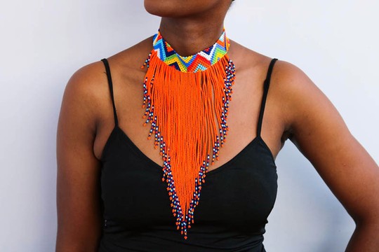 African Beaded necklace, Zulu necklace, Beaded choker necklace, Fringe necklace
