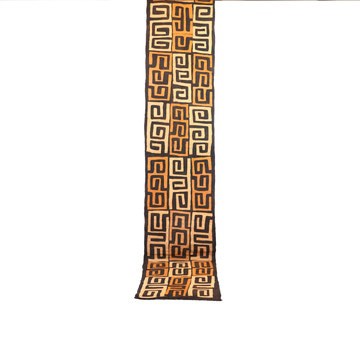 Long Orange, Black and Neutral Vintage Kuba Cloth Raffia Wall-hanging