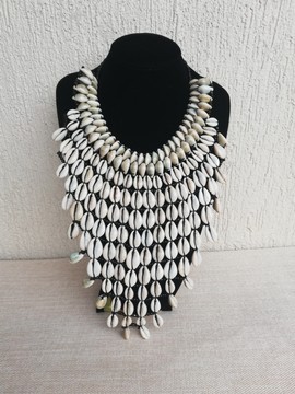 African beaded cowrie shell necklace, African tribal necklace, Elegant necklace, Boho necklace