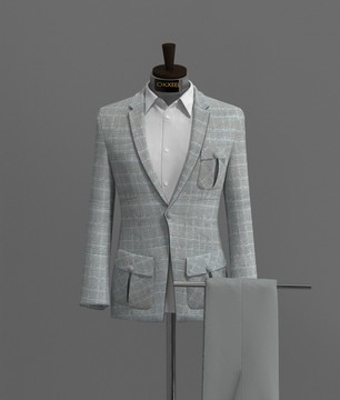 LIGHT GRAY CHECK TEXTURED TWEED NOTCH LAPEL SUIT..........................BEST SELLER