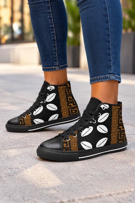 African Bold Cowrie Women's Classic High Top Canvas Shoes | African Print High Top Sneakers