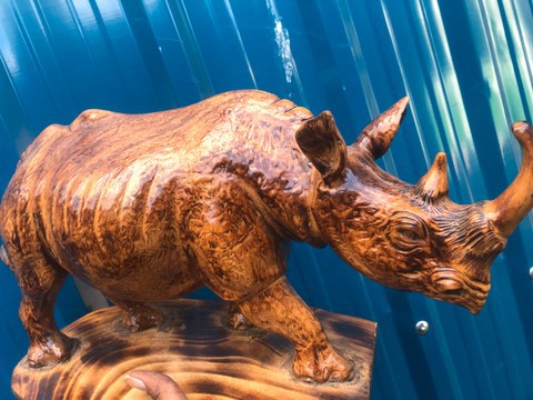 Wooden rhino curving/home decorative rhino sculpture/ animal lovers decor/ office decor