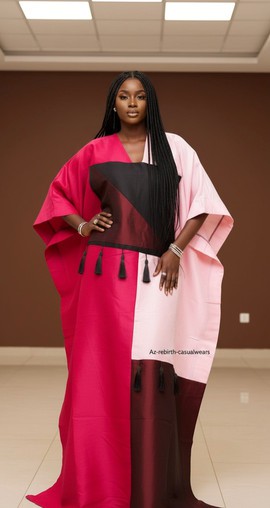 Boubou Chic à Blocs de Couleurs ​Kaftan/Boubou Élégant à Pompoms