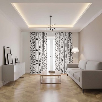 Black and White Pattern Curtains Bogolan Print Blackout (Two-Piece) LARGER SIZES AVAILABLE