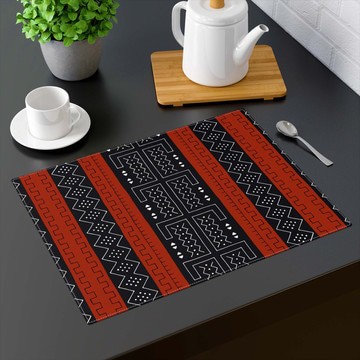 (TWO PIECES) Tabletop Placemat African Tribal Trident Pattern (MORE SIZES AVAILABLE)